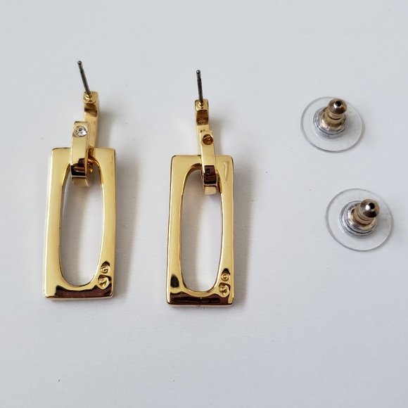 Swarovski Crystal White Round Cut Gold Tone Plate Drop Earrings - Picture 5 of 6